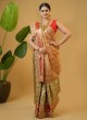 Golden And Red Kanjivaram Silk Saree With Zardosi Embroidery